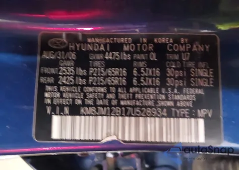 2007 Hyundai Tucson Gls z USA, uszkodzony, nr VIN KM8JM12B17U528934